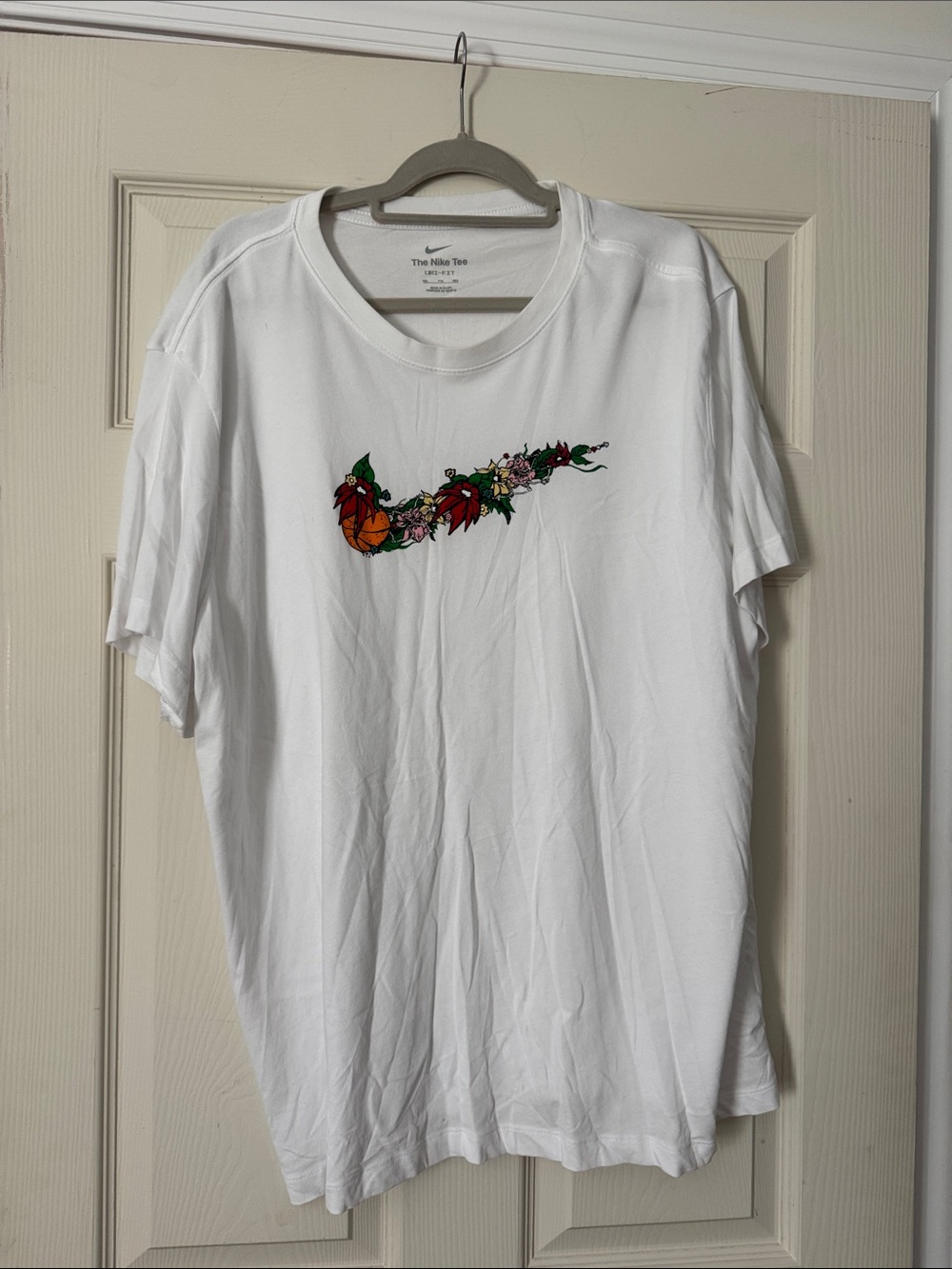 Nike White Short-Sleeve Tee with Floral Swoosh